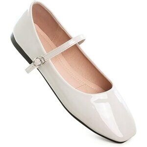 Luxinyu Size 9 Ballet Flats Mary Jane Beige Faux Leather Adjustable Straps